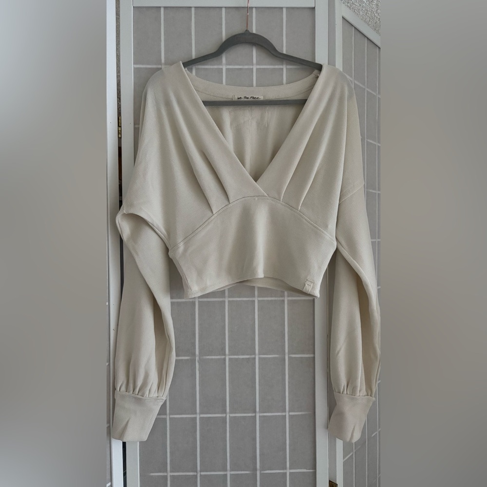 Free People Cream Waffle Knit Top